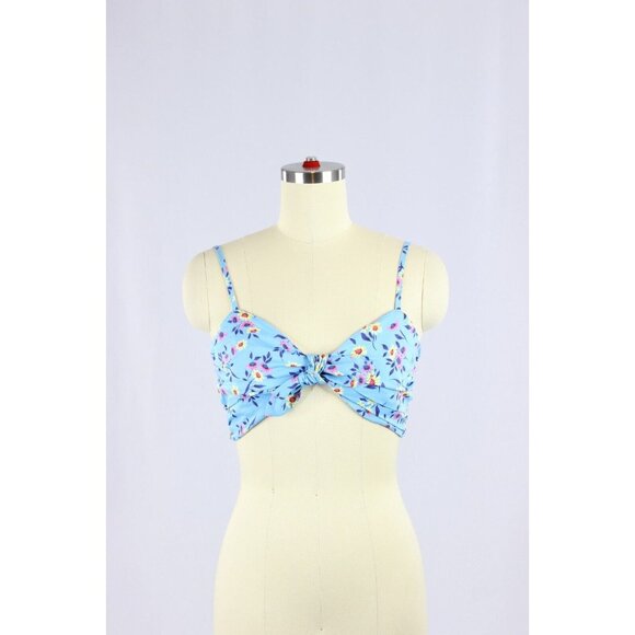 ZARA Blue Floral Cotton Sateen Tie Front Cropped Tank Top, Size S - Picture 7 of 13